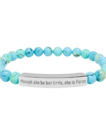 Engraved Natural Stone Stretch Bracelet — Inspirational Bar "Though she be but little, she is fierce"